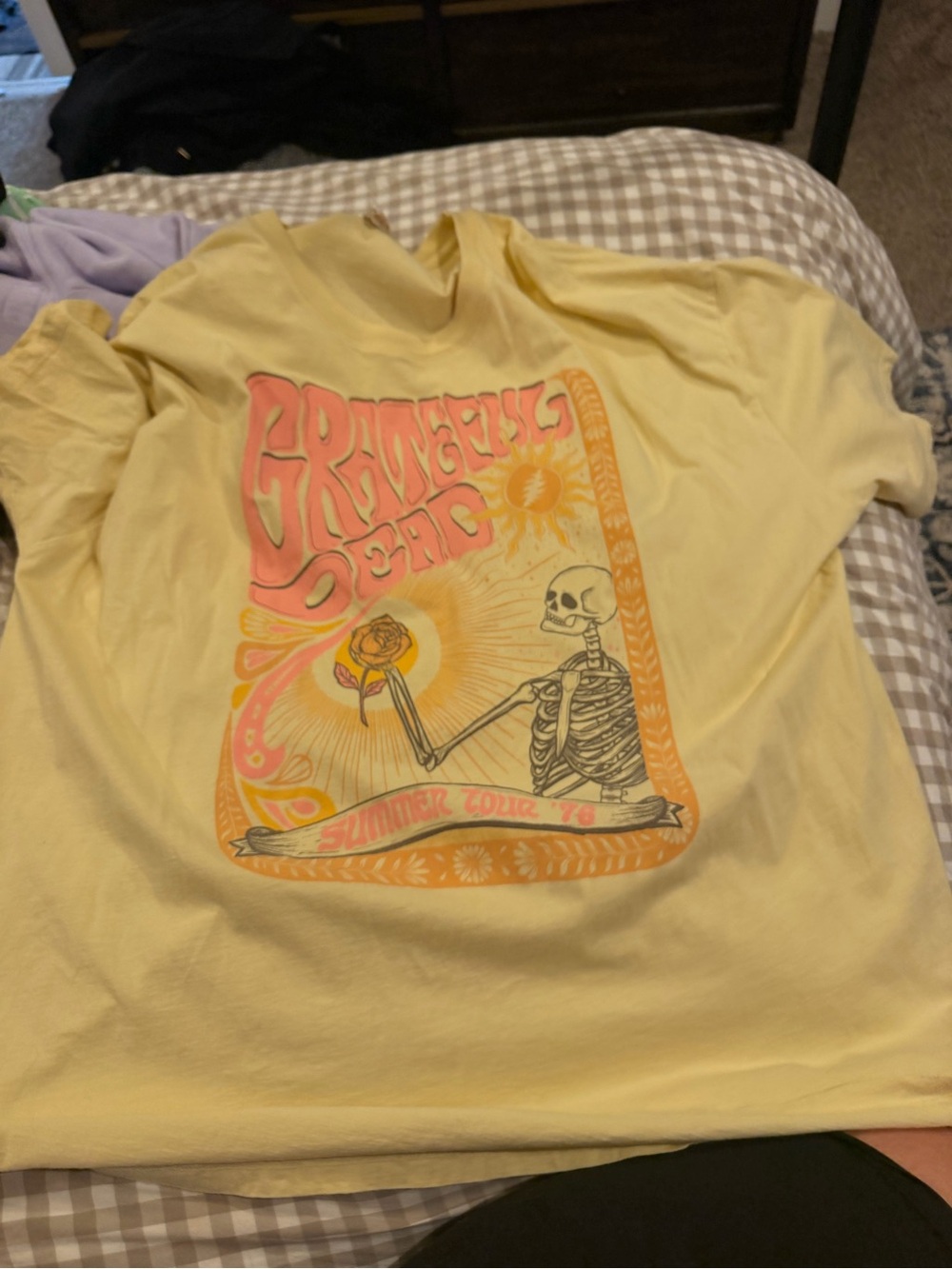 Grateful Dead Yellow Short Sleeve Tee with Pink & Orange Graphic